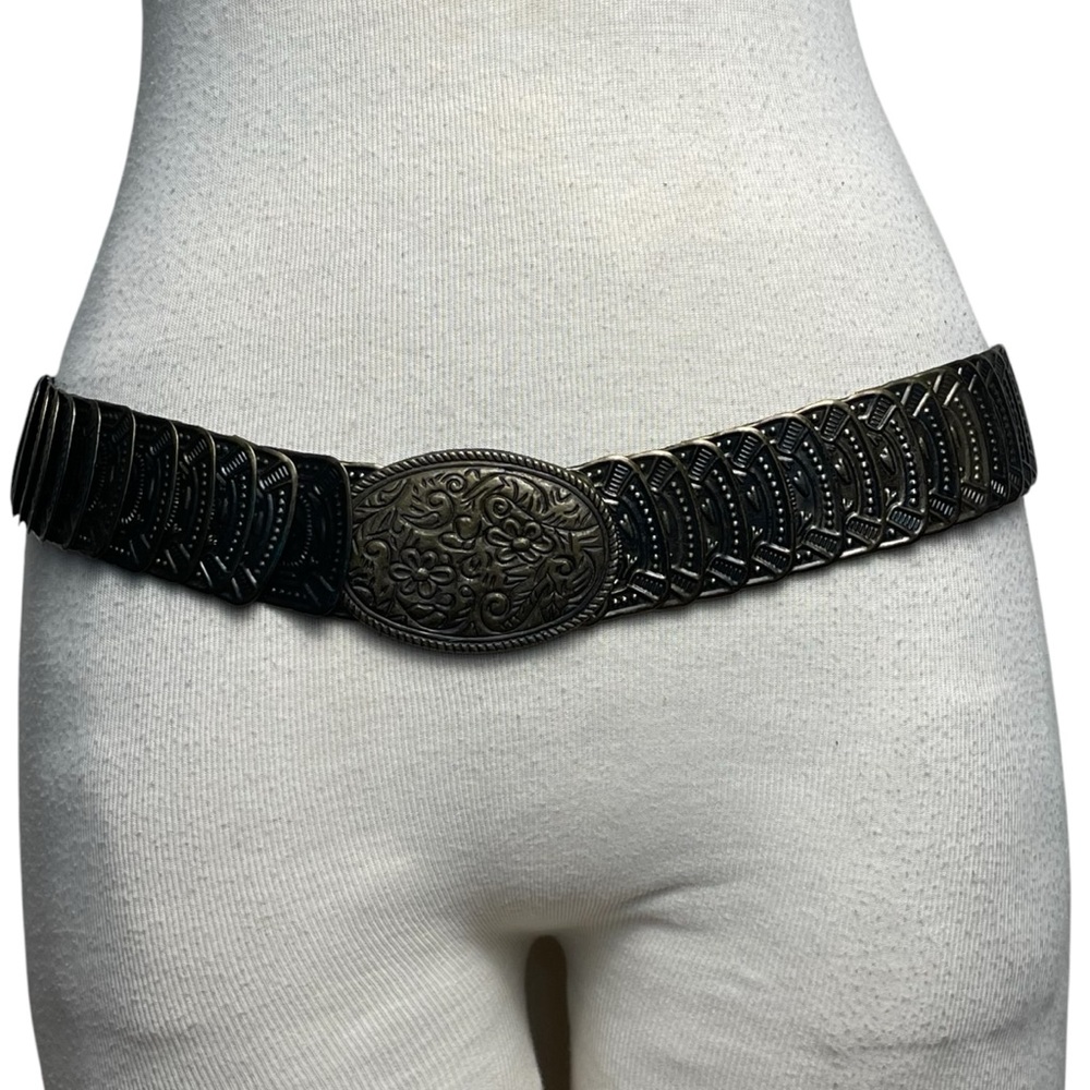 Unbranded Metal Embossed Bronze Colored Stretch Belt Ornate Medallion Style L